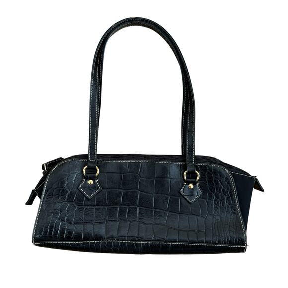 Franco Sarto Handbags - Franco Sarto Croc Faux Leather Small Shoulder Bag Y2K 90s Black